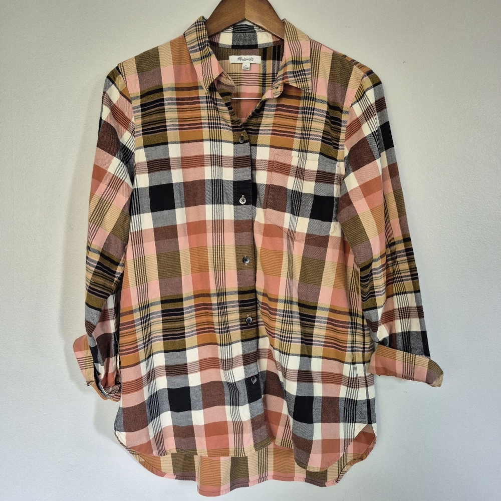 Madewell Ex Boyfriend Button Down Plaid Flannel Shirt Size Large - Picture 2 of 9